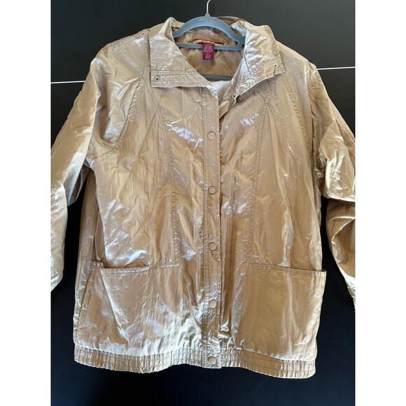 Vintage Tudor Court Nylon Jacket Coat Wind Breaker Cotton Size Large Gold Beige - Picture 8 of 8